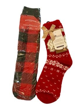 Wondershop & American Mammoth Red Holiday Cozy Crew Socks - Pack of 2